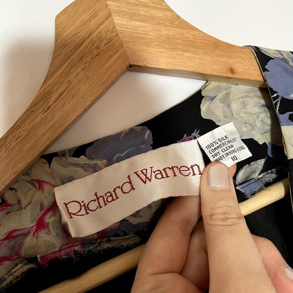 Richard Warren 100% silk floral ruffle vintage dress v-neck 10 flutter sleeve - Picture 3 of 7